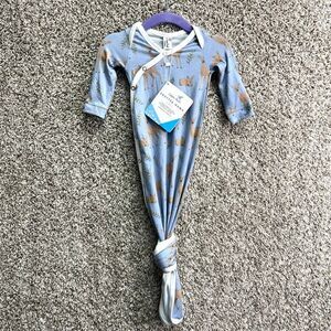 Copper Pearl Gown Baby Newborn Blue Doe Dear Side Button Down Tie Knotted NWT